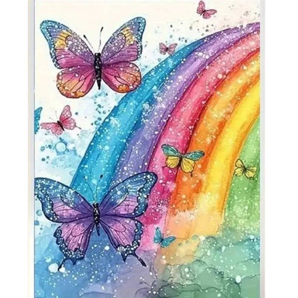 Diamond Painting regenboog vlinders 40x30cm (rond)