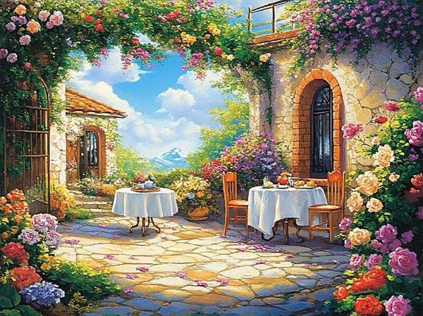nr 120 Diamond Painting gezellige tuin 50x40cm (rond)