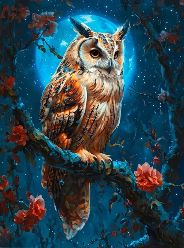 50x40cm Diamond Painting uil maanlicht (vierkant) nr 36