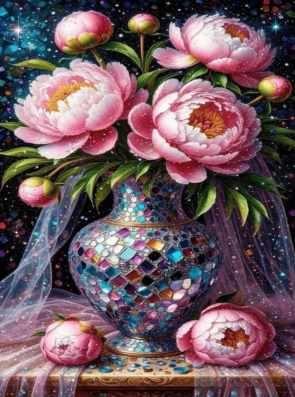 40x30cm Diamond Painting vaas bloemen (vierkant) nr 152