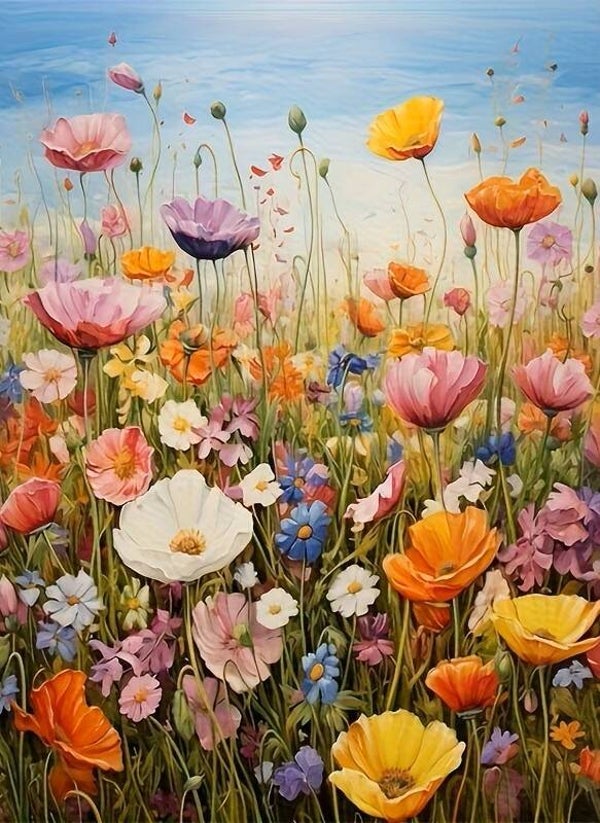 nr 285 Diamond Painting veld bloemen 40x30cm (rond)