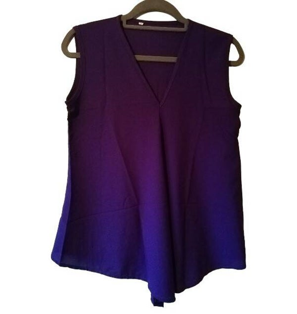 Luchtig mouwloos effen shirt paars M