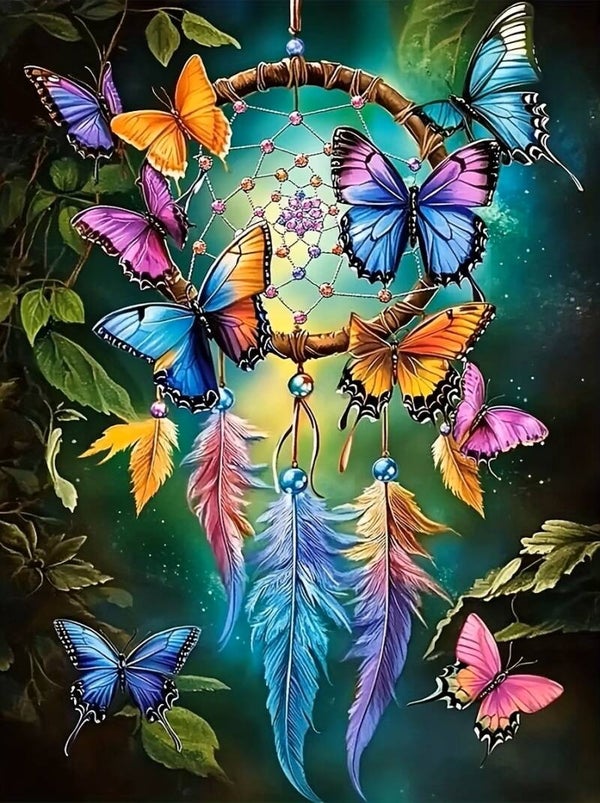 nr 269 Diamond Painting vlinder dromenvanger 40x30cm (rond)