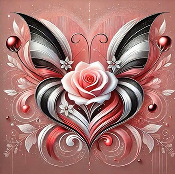nr 311 Diamond Painting vlinder hart roos 30x30cm