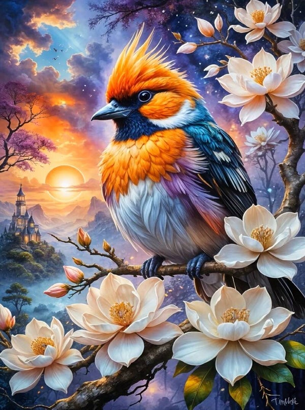 50x40cm Diamond Painting vogel bloemen (vierkant) nr 43