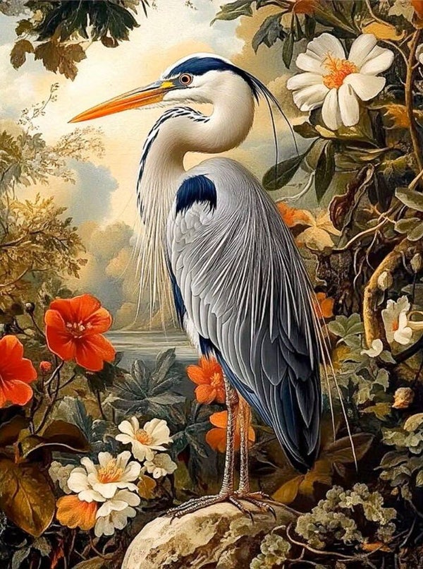 40x30cm Diamond Painting vogel bloemen (vierkant) nr 163