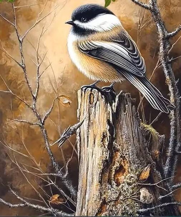 25x20cm Diamond Painting vogel boomstronk nr 479