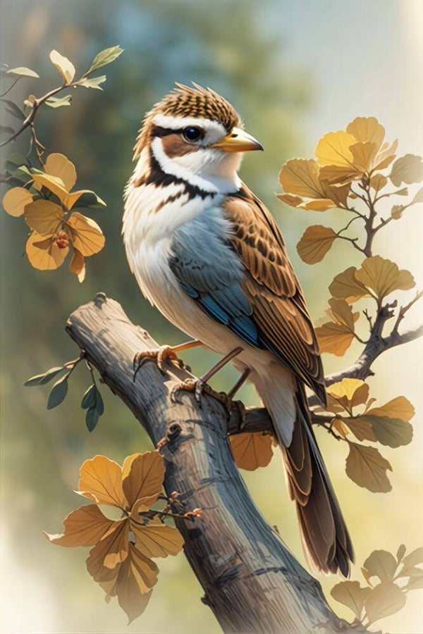 nr 409 Diamond Painting vogel op tak 30x20cm (rond)