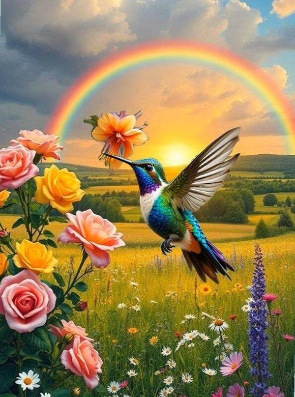 nr 131 Diamond Painting vogel regenboog 50x40cm (rond)