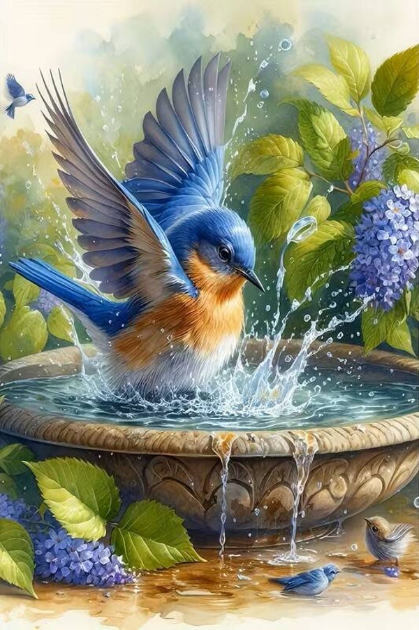 25x20cm Diamond Painting vogel in vogelbad nr 453