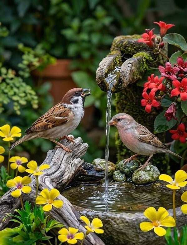 30x20cm Diamond Painting vogels water bloemen nr 362