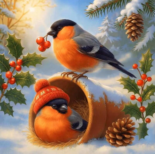 30x30cm Diamond Painting vogels in sneeuw nr 333
