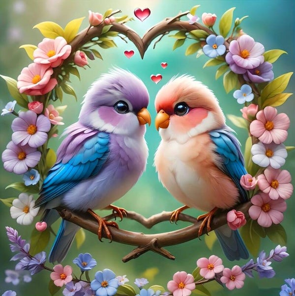 20x20cm Diamond Painting vogels bloemen hart nr 539