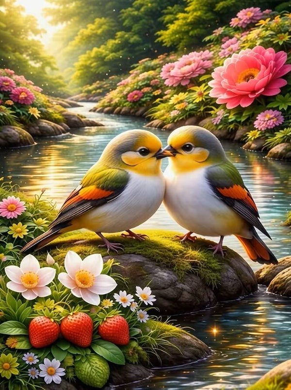 25x20cm Diamond Painting vogels op kei 445