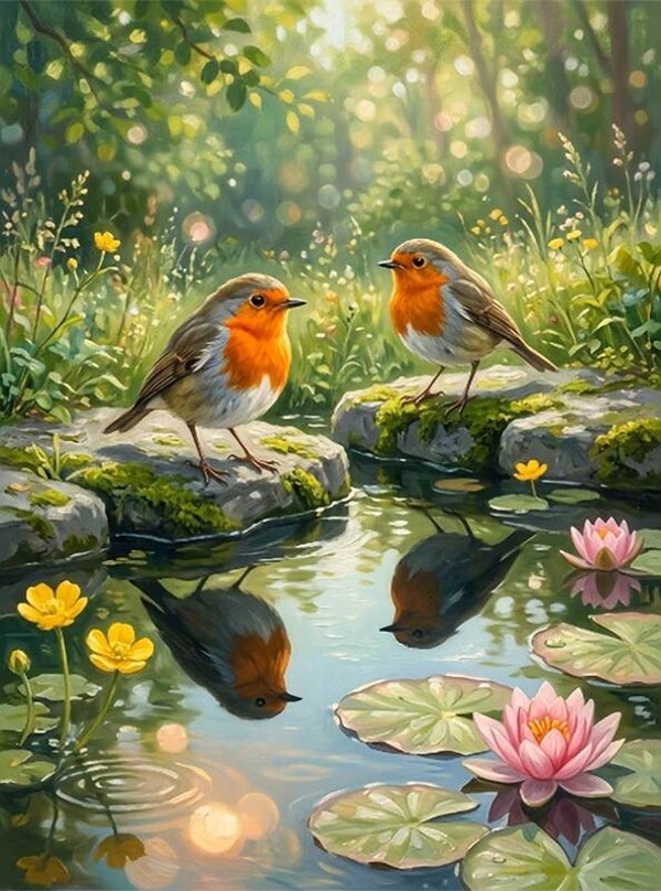 40x30cm Diamond Painting vogels op steen nr 707