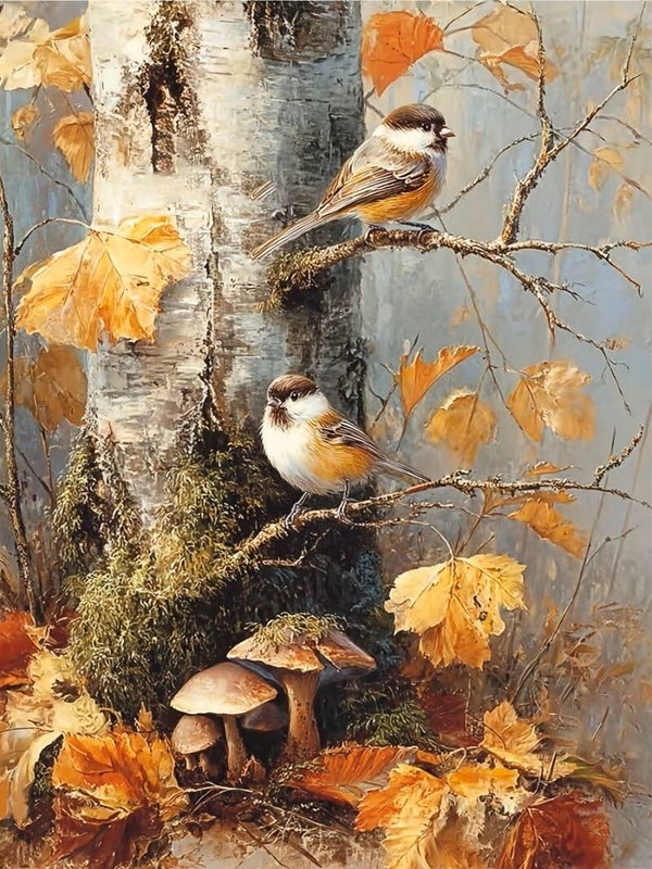40x30cm Diamond Painting vogels paddenstoelen (vierkant) nr 158