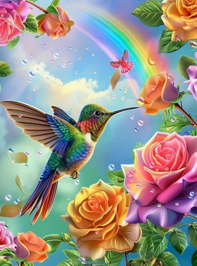 50x40cm Diamond Painting vogel regenboog (rond) nr 131