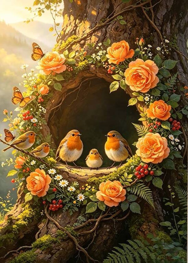 50x40cm Diamond Painting vogels vlinders (rond) nr 143