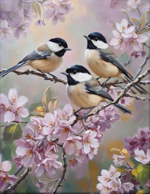 30x20cm Diamond Painting 3 vogeltjes (rond) nr 420