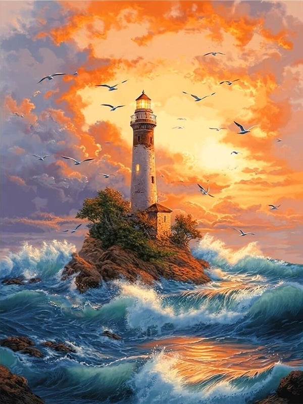 nr 162 Diamond Painting  vuurtoren storm 40x30cm (vierkant)