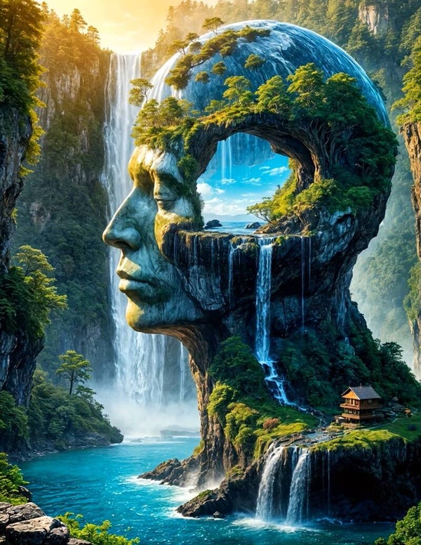 nr 195 Diamond Painting waterval gezicht 40x30cm (vierkant)