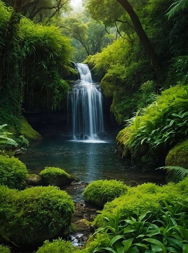 50x40cm Diamond Painting waterval in bos (vierkant) nr 5