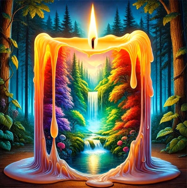 20x20cm Diamond Painting waterval kaars (rond) nr 535