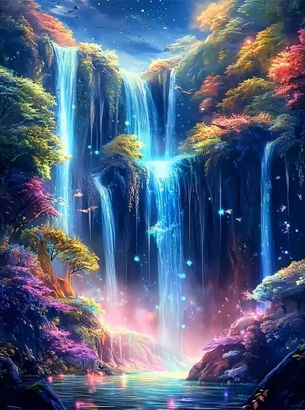 nr 208 Diamond Painting waterval landschap 40x30cm (vierkant)