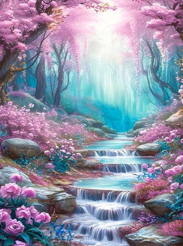 nr 372 Diamond Painting watervallen 30x20cm (rond)