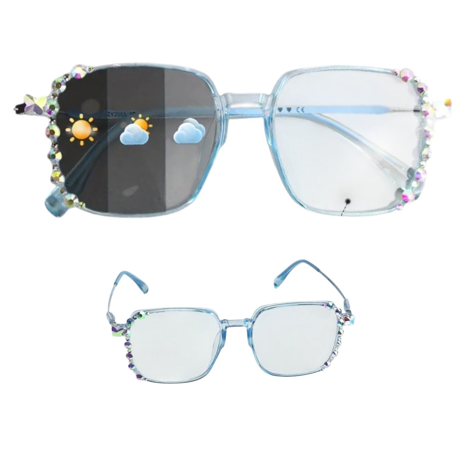 Stijlvolle zonnebril - leesbril met strass steentjes +2.00