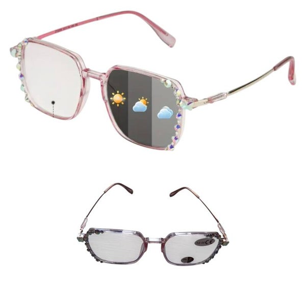 Stijlvolle zonnebril - leesbril met strass steentjes +2.00