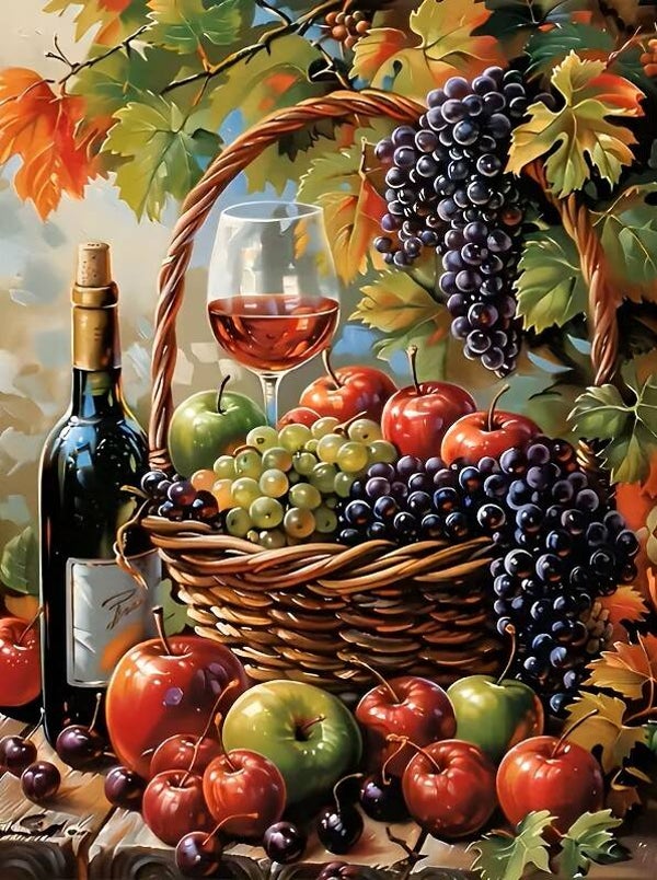 nr 164 Diamond Painting wijn en fruit 40x30cm (vierkant)