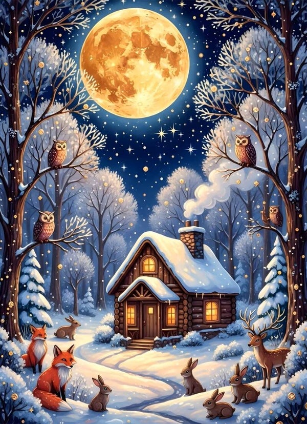 nr 200 Diamond Painting sneeuwhuis dieren 40x30cm (vierkant)
