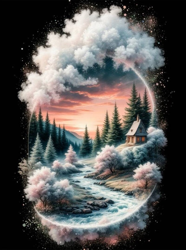 nr 677 Diamond Painting winter landschap 40x30cm (rond)