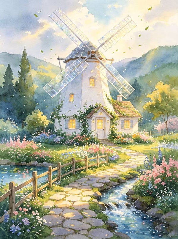 40x30cm Diamond Painting witte molen nr 706