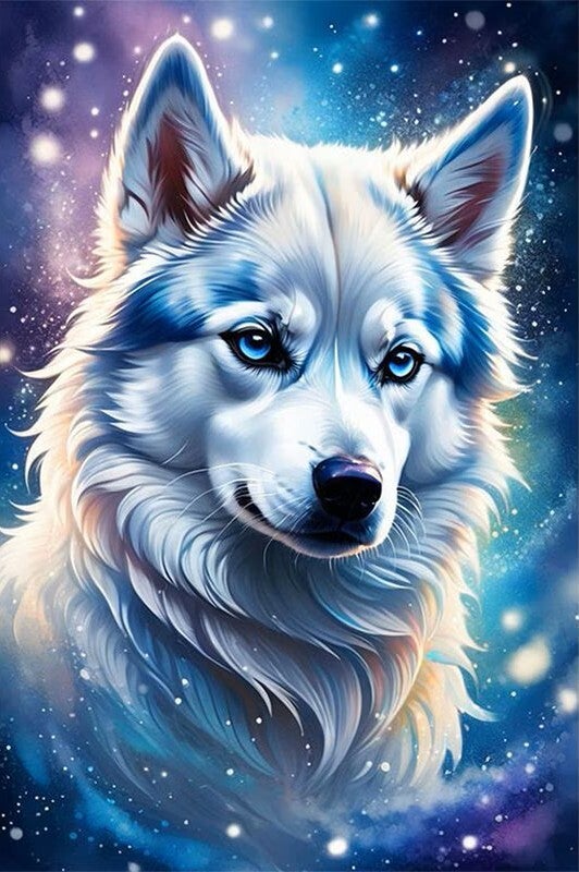 nr 125 Diamond Painting wolf blauwe ogen 50x40cm (rond)