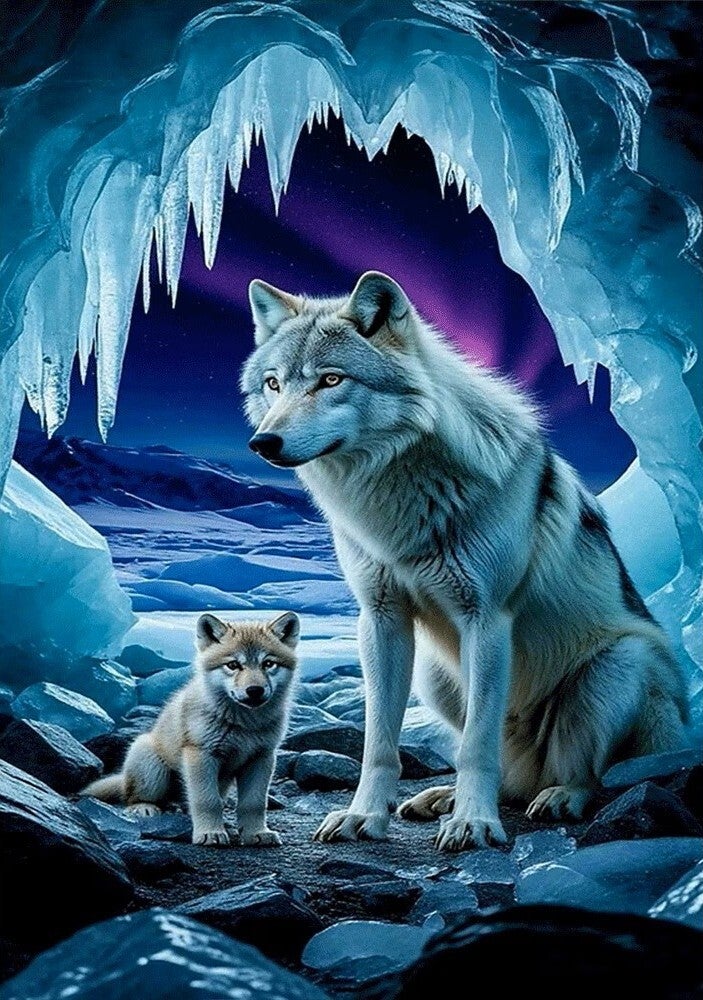 nr 406 Diamond Painting wolf ijsberg 30x20cm (rond)