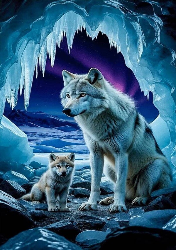 nr 406 Diamond Painting wolf ijsberg 30x20cm (rond)