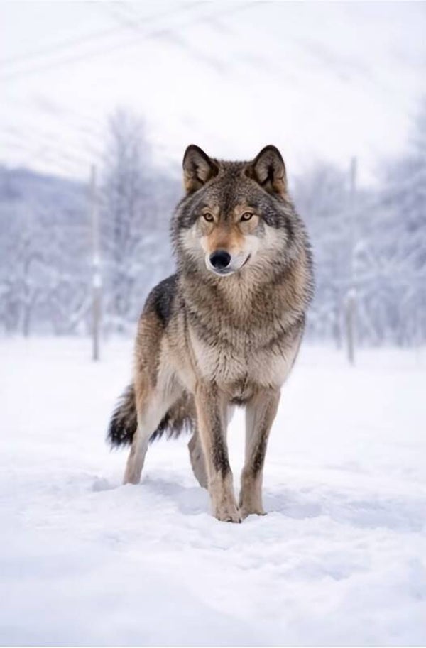 30x20cm Diamond Painting wolf in sneeuw (rond) nr 406