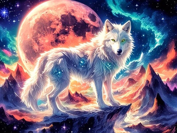 nr 180 Diamond Painting wolf op berg 40x30cm (vierkant)