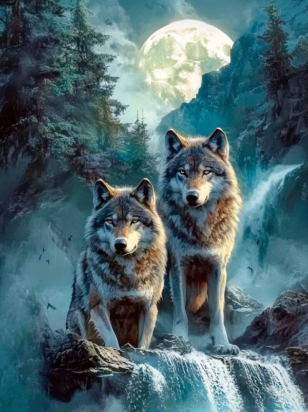 40x30cm Diamond Painting wolven op berg (vierkant) nr 180