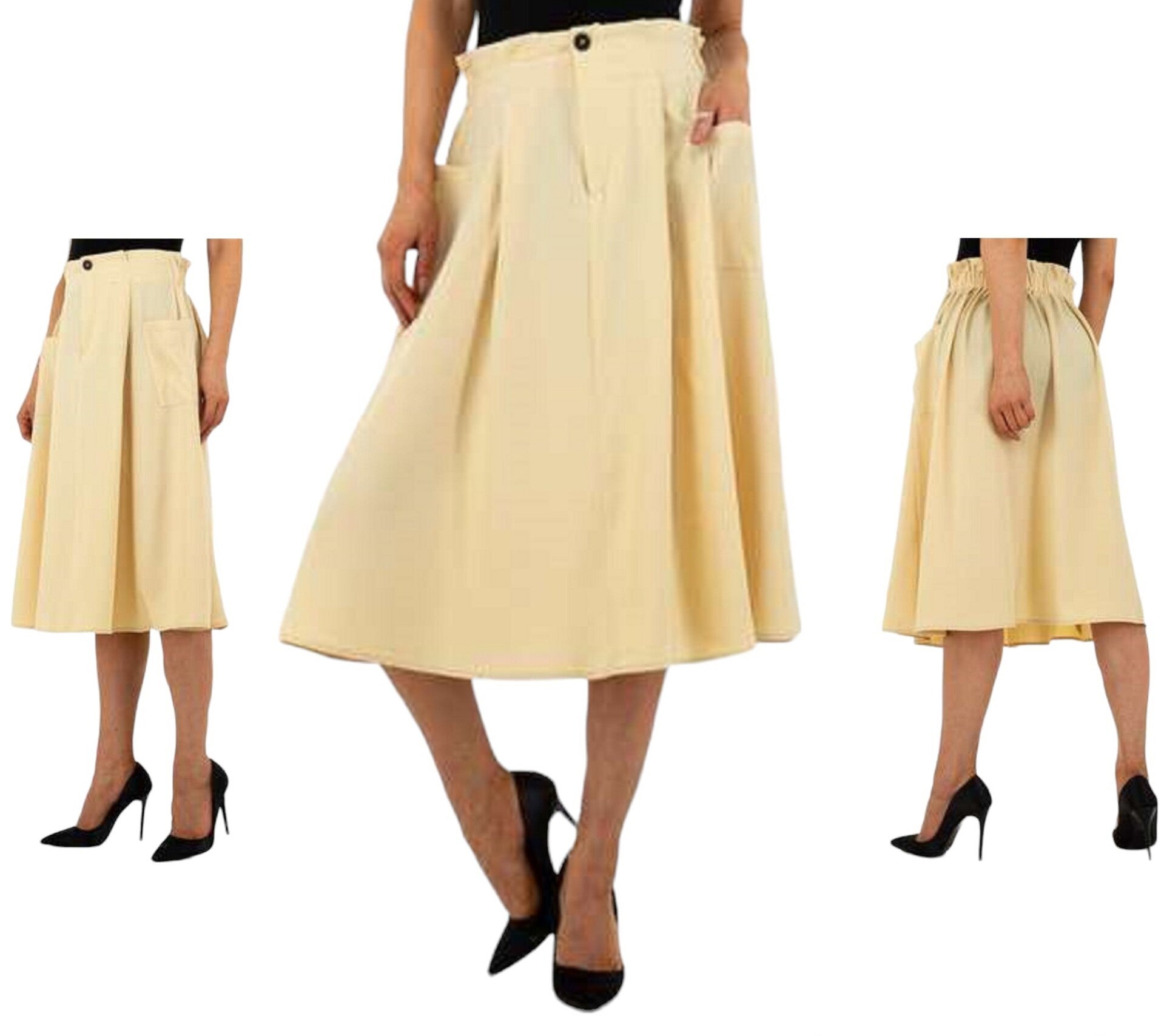 JCL lange rok wijd uitlopend creme met zakken M