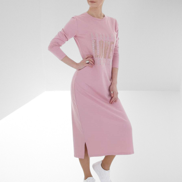 Arino sweatjurk strass love roze XL/XXL 42/44