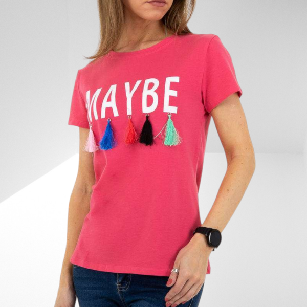 Glo-story t-shirt mayby met kwastjes donkerroze XL