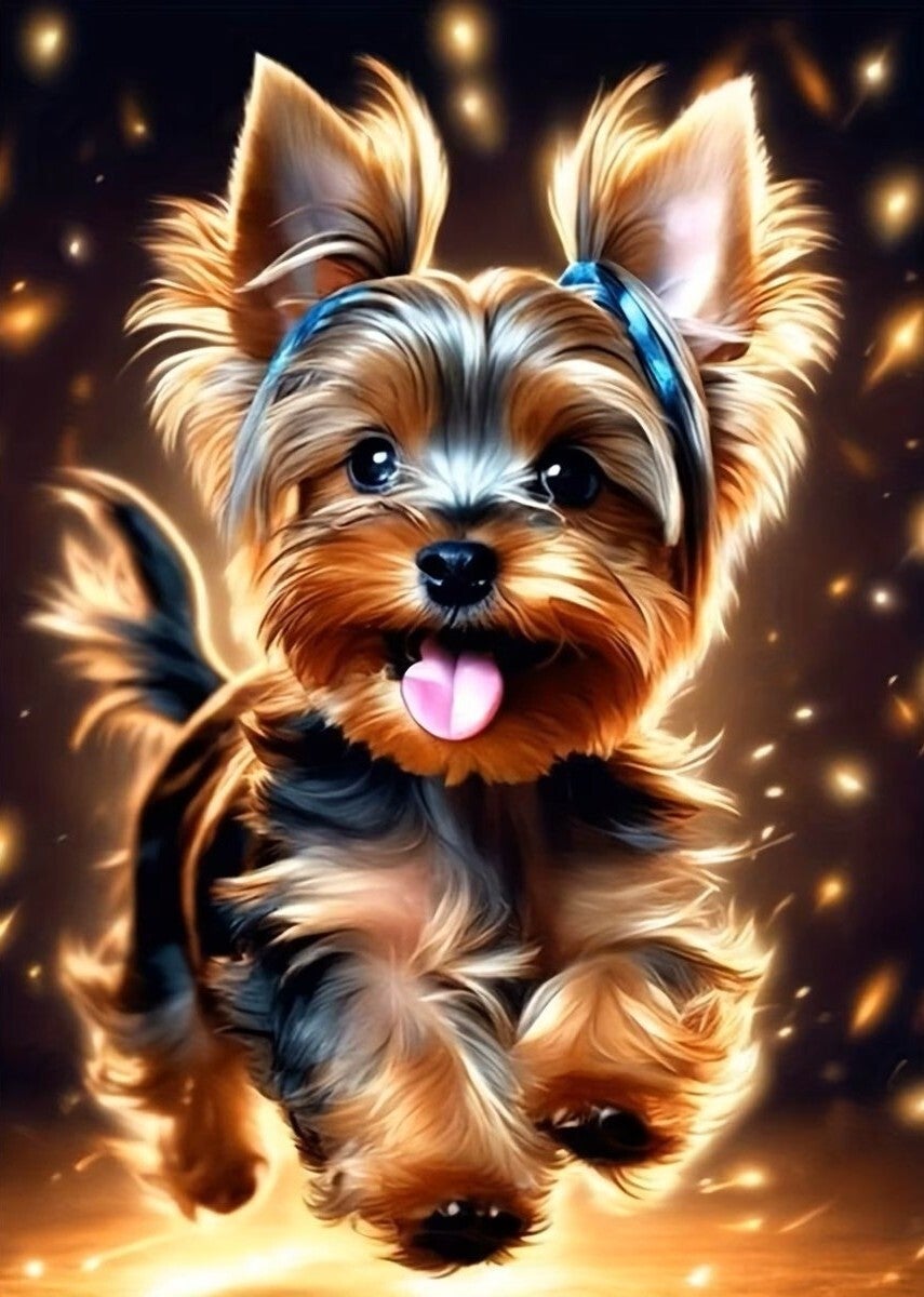 nr 384 Diamond Painting Yorkshire Terriër Puppy 30x20cm (rond)