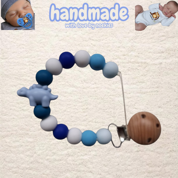 noekies Speenkoord Dino blauw lichtblauw nr 18