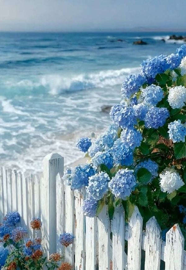 40x30cm Diamond Painting bloemen aan zee (vierkant) nr 206