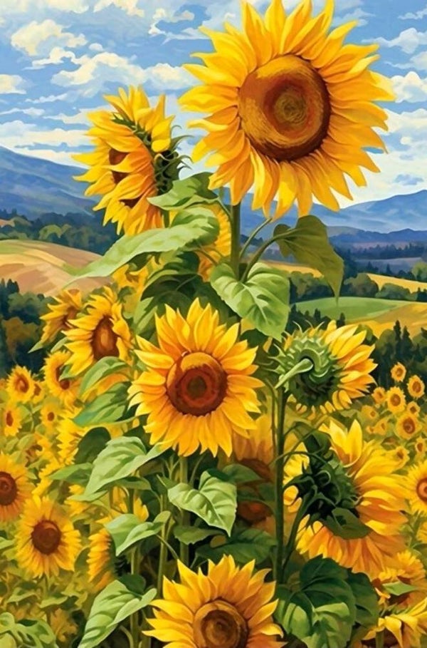 nr 201 Diamond Painting zonnebloemen 40x30cm (vierkant)