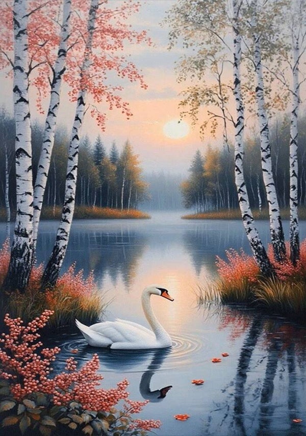 nr 418 Diamond Painting zwaan 30x20cm (rond)