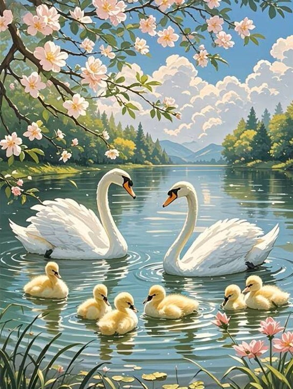nr 392 Diamond Painting zwanen 30x20cm (rond)